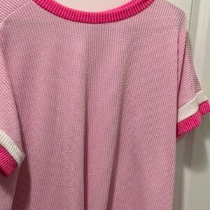 Pink and White Women's textured blouse